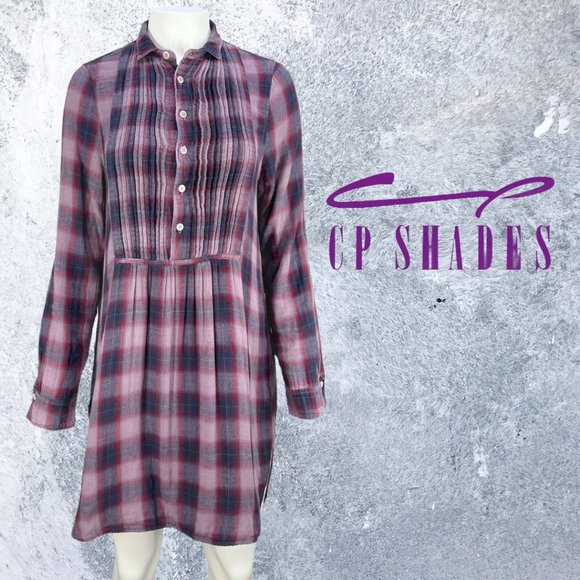 VTG Grunge Purple Plaid Flannel CP Shades Babydoll Shirtdress/ Tunic Sz XS